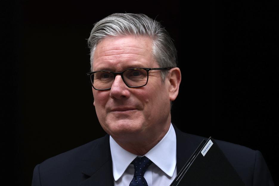 Keir Starmer, Prime Minister of the UK, departing from his residence at 10 Downing Street.