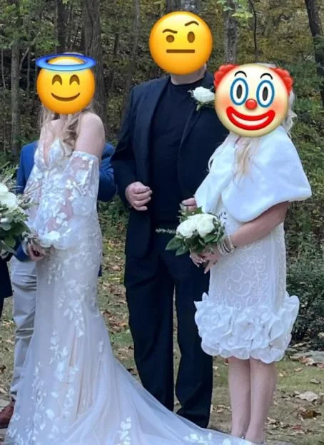 Wedding guests horrified as stepmum wears pure WHITE to ceremony & spot shocking detail in her husband’s outfit