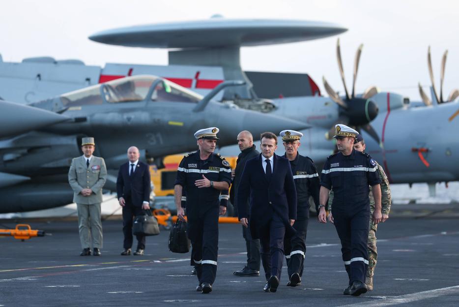 French President Macron visits aircraft carrier Charles de Gaulle on Mediterranean Sea, Mid-Sea - 09 Mar 2026