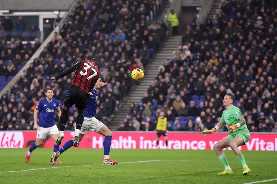 Rayan of AFC Bournemouth scores his team's first goal during a Premier League match.