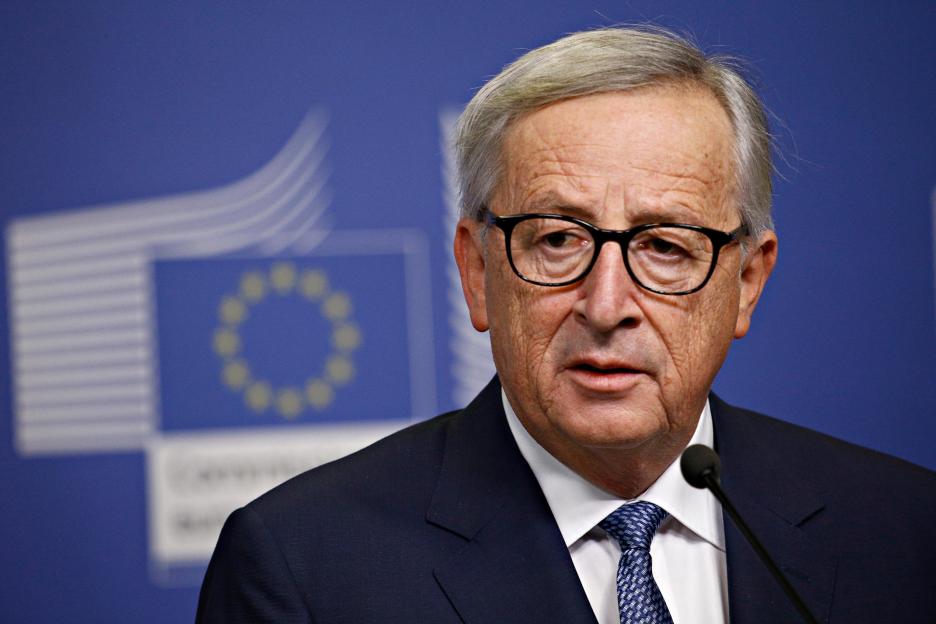 EU Commission President Jean-Claude Juncker speaking at a press conference.