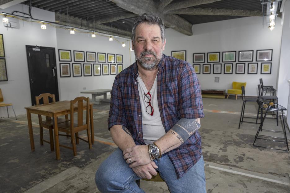 Gallery owner Nik Cornwell at the Lily Selavie Gallery in Peckham, which is hosting an exhibition of artwork by Charles Bronson.