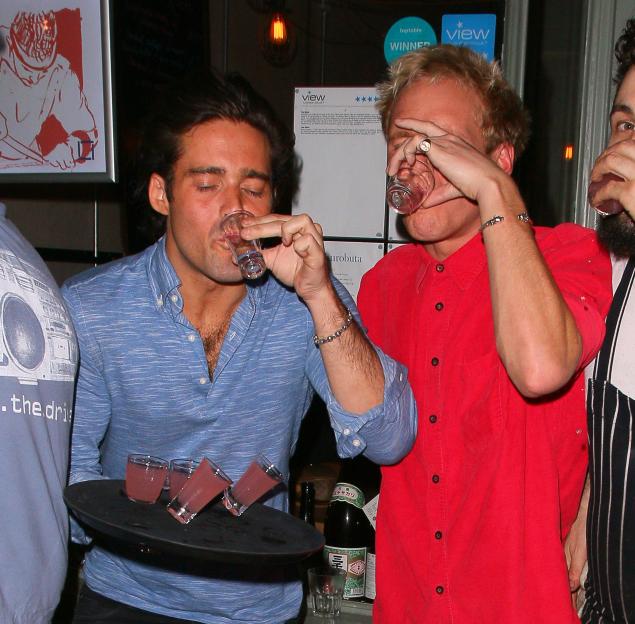 Spencer Matthews and Hugo Taylor outside a club in London.