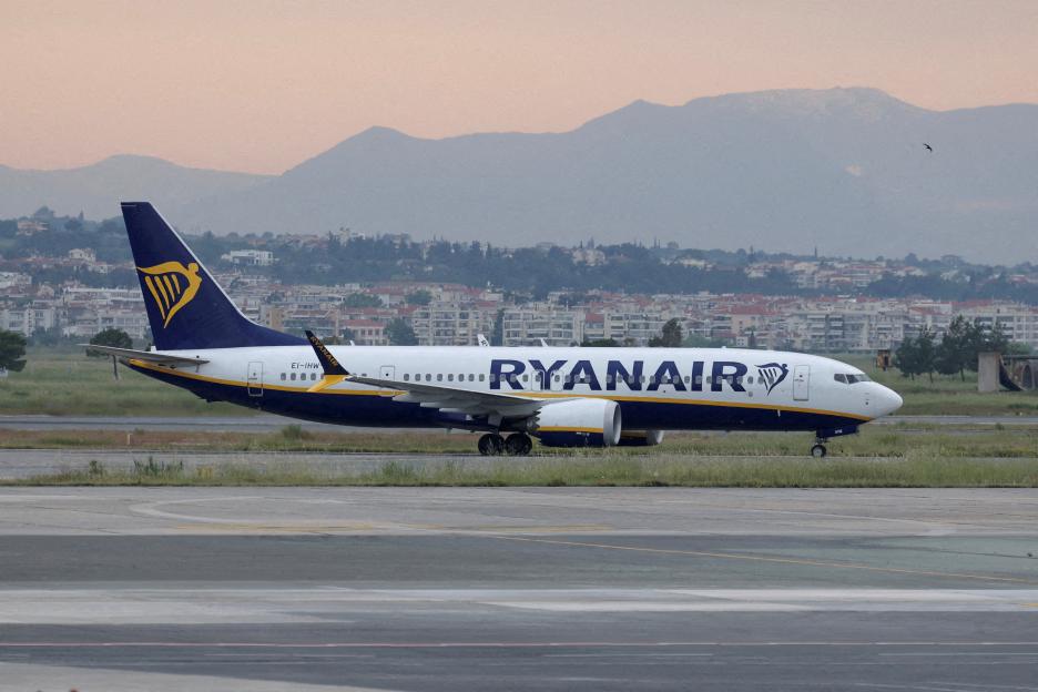 : A Ryanair plane at Makedonia airport in Thessaloniki, Greece