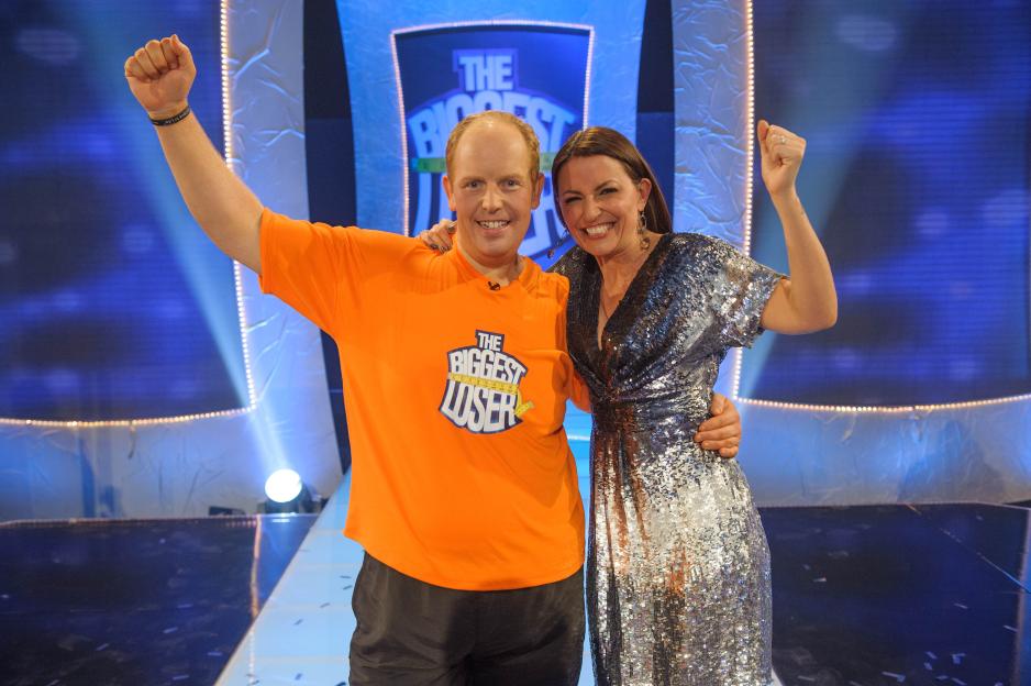 Davina McCall with Kevin, winner of "The Biggest Loser" TV program.