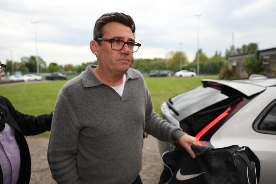 Andy Burnham arriving at FC United for a charity football match.