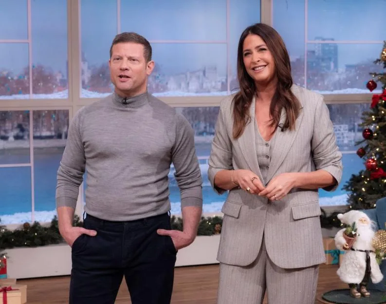 Dermot O'Leary and Lisa Snowdon on the set of 'This Morning'.
