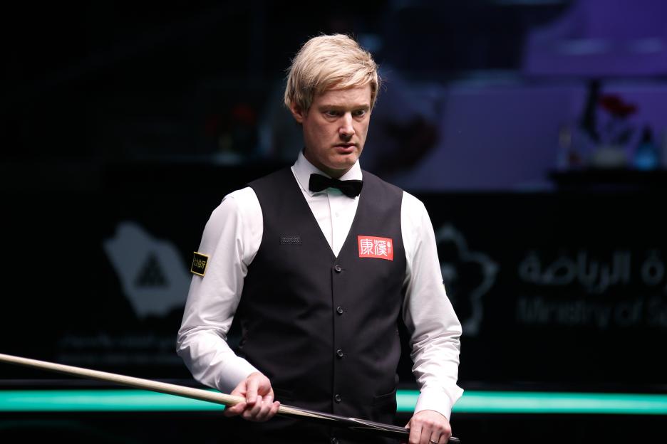 Neil Robertson of Australia reacting during a snooker match.