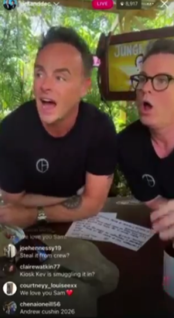 Ant and Dec looking surprised during a live stream.