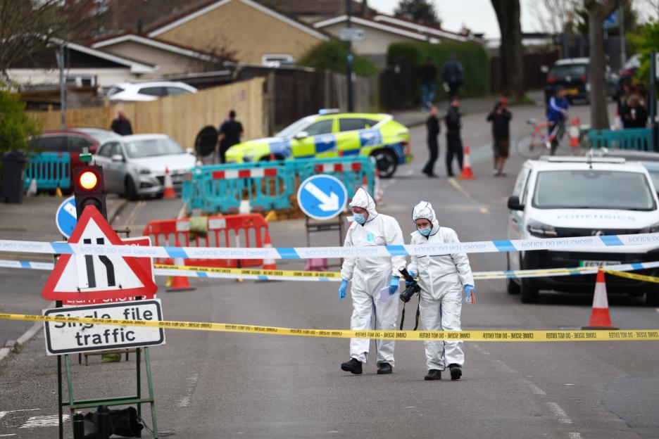 Forensic officers at the scene of a major police incident in Bristol.