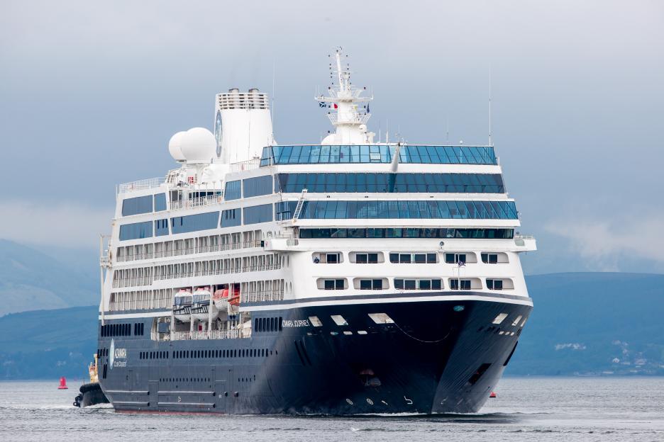 The Azamara Journey cruise ship sailing up the River Clyde, passing Port Glasgow.
