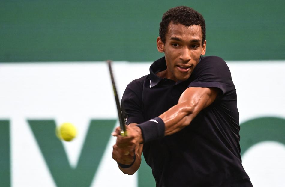 Canada's Felix Auger Aliassime hitting a forehand.