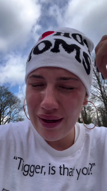 Ava Hirons crying with tears visible on her cheeks.