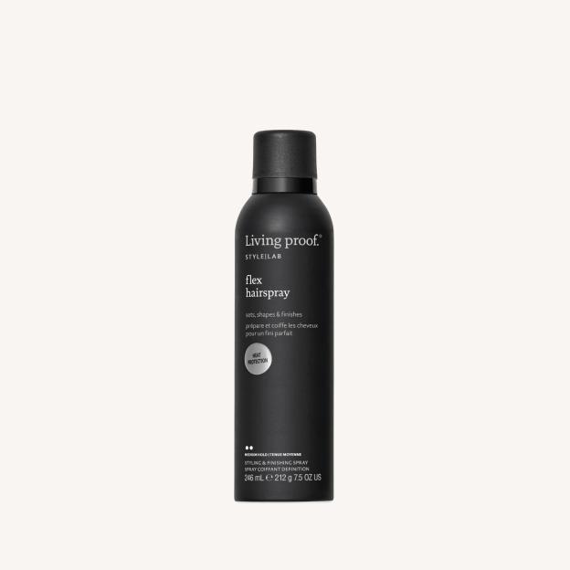 Living Proof Style Lab Flex Hairspray in a black spray can.
