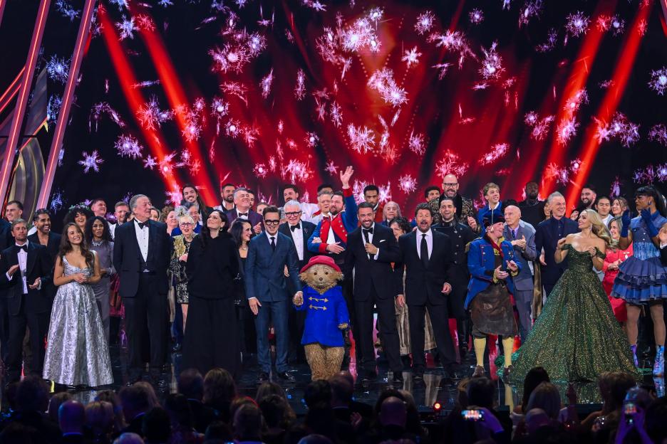 Jason Manford and Michael Ball with all the acts from the evening onstage at The Royal Variety Performance 2025.