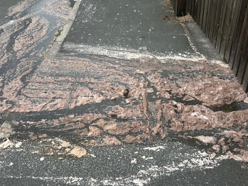 Sewage and toilet waste on a street.