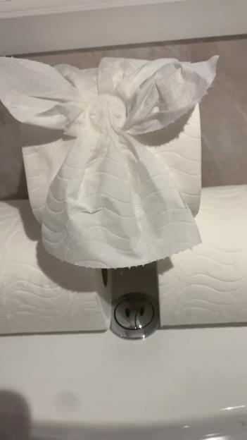 Customized toilet paper with the phrase "no use" and "show" written on it.