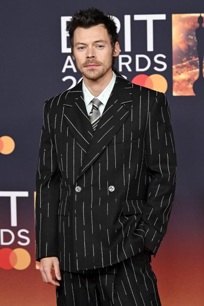 Harry Styles in a pinstripe suit at The Brit Awards 2026.