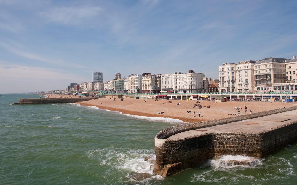 Victorian emergency storm water outflow on the beach in Brighton, Sussex, England.