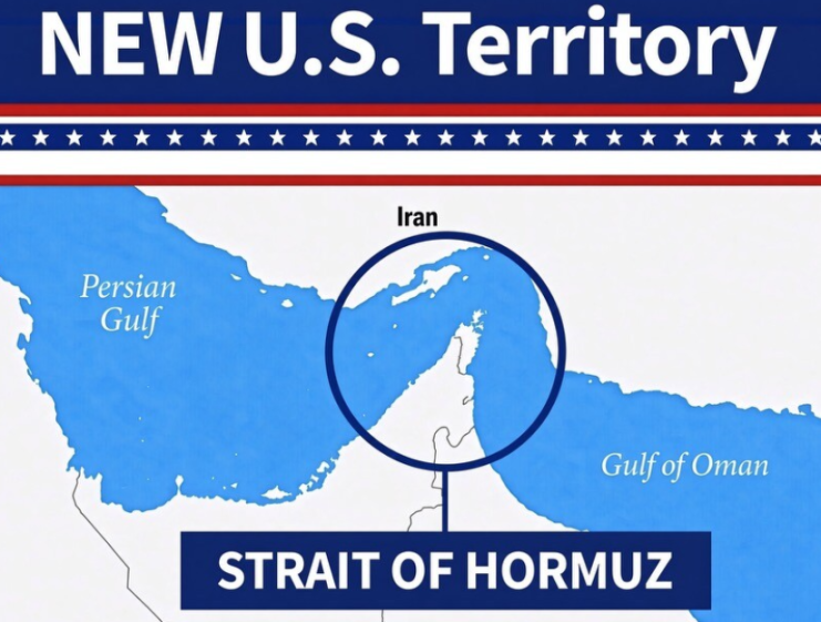 Illustration of a map showing the Strait of Hormuz between Iran and the Arabian Peninsula.