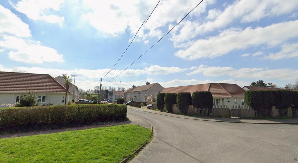 Ryeleaze street with houses on both sides and green hedges in front of them.