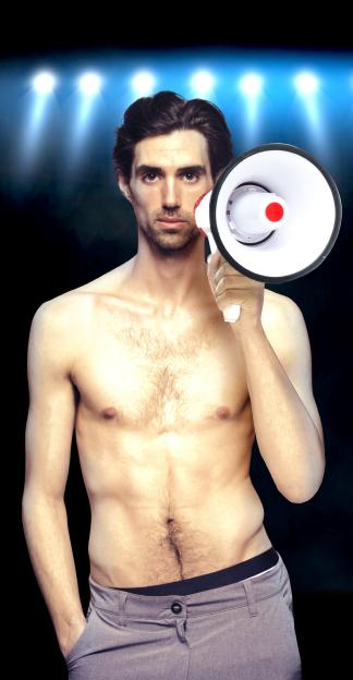 Man holding a megaphone, acting as "the director."