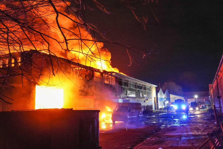 Seeleys Road, Birmingham 7th January 2026 - At least 10 fire crews are in attendance at Seeleys Road, Greet, Birmingham where a massive fire has engulfed a carpet warehouse. Explosions could be heard as the fire spread to additional areas of the building.