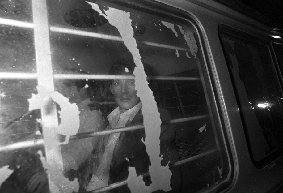 Jeremy Bamber in the back of a police van.