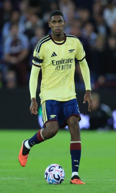 Cristhian Mosquera of Arsenal on the ball during a Premier League match.