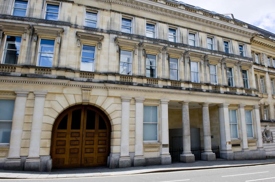 The Bristol Crown Court on Small Street, a building with columns and many windows.