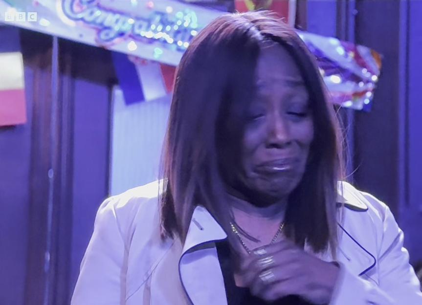 Denise Fox crying.