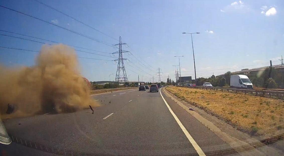 Car rolls onto roof after two vehicles collide on A13 - leaving three hospitalised