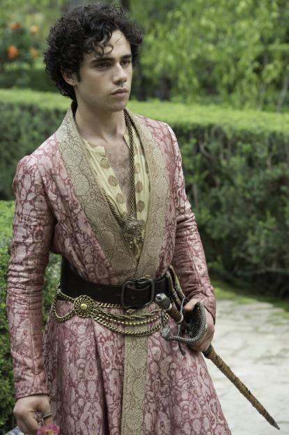 Prince Trystane Martell from Game of Thrones, holding a flower and a sword.