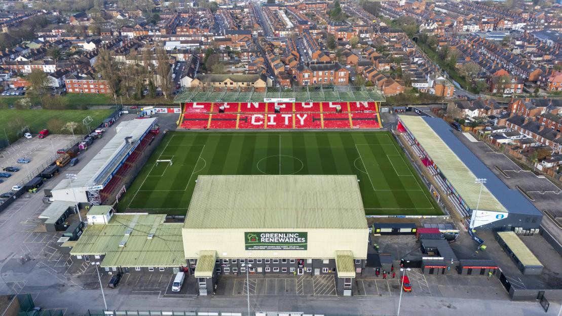 Aerial general view of LNER Stadium, home of Lincoln City, prior to a Sky Bet League One match.