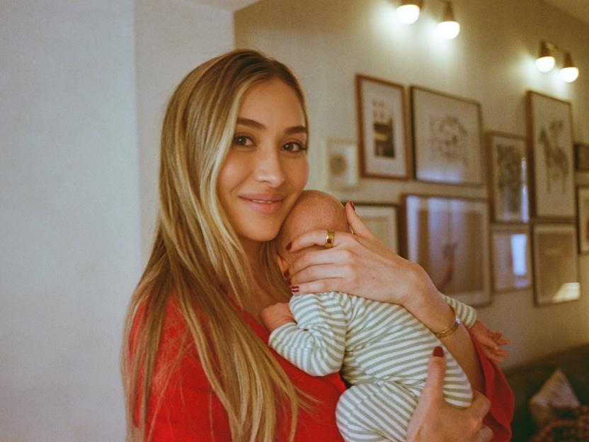 Sophie Habboo cuddles her newborn son Ziggy.