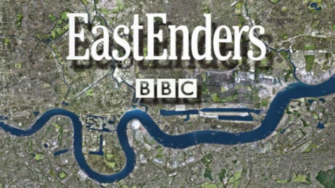EastEnders logo over a map of London.