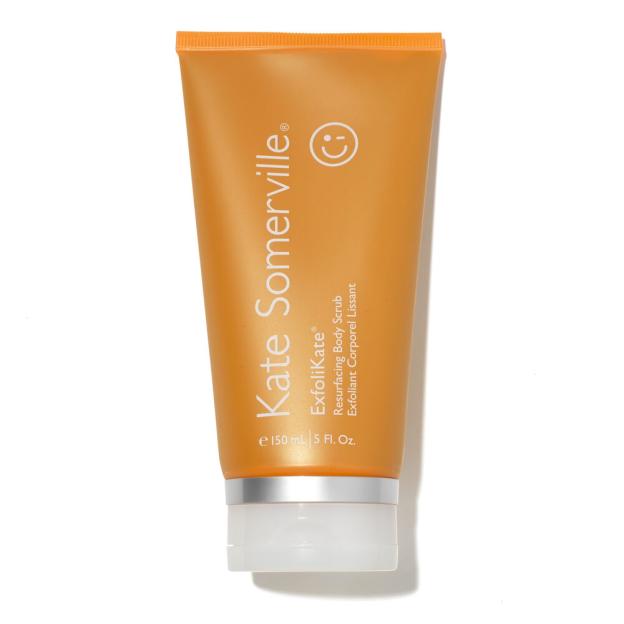 Kate Somerville ExfoliKate Resurfacing Body Scrub in an orange tube.