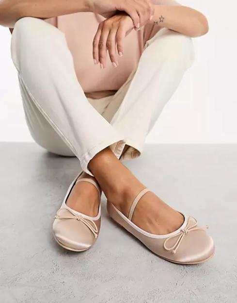 Public Desire Alexa ballet pumps in baby pink satin.
