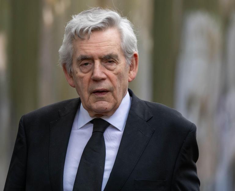 Former Prime Minister Gordon Brown at the funeral of Phil Woolas.