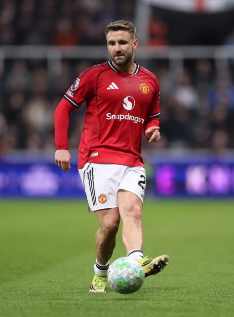 Luke Shaw of Manchester United passes the ball during a Premier League match.
