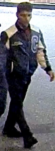 Collage of two men walking, one wearing a letterman jacket and the other in a black cap and jacket.