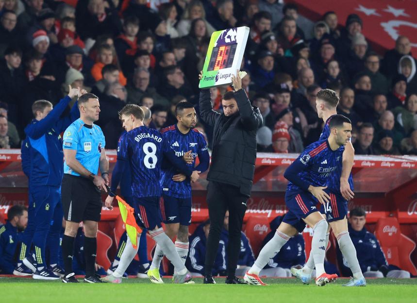 Nottingham, England, 17th January 2026. Martin Odegaard of Arsenal replaced by Mikel Merino of Arsenal during the Nottingham Forest vs Arsenal Premier League match at the City Ground, Nottingham. Picture credit should read: Jessica Hornby / Sportim