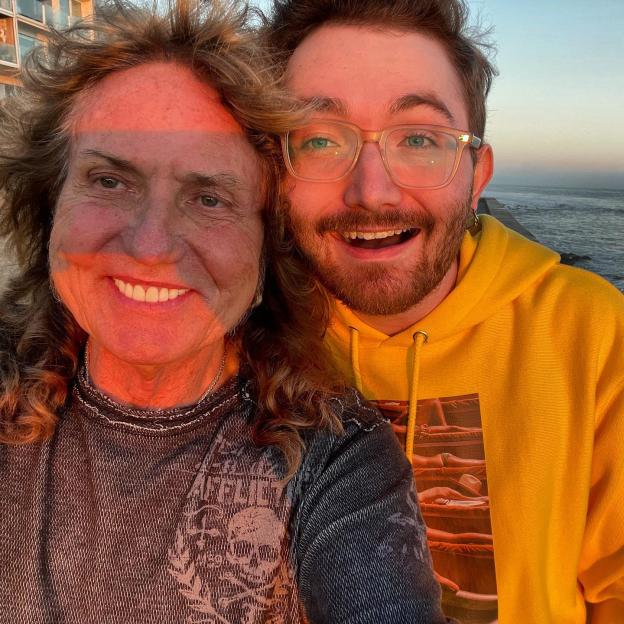 David Coverdale and his son Jasper smiling for a selfie.