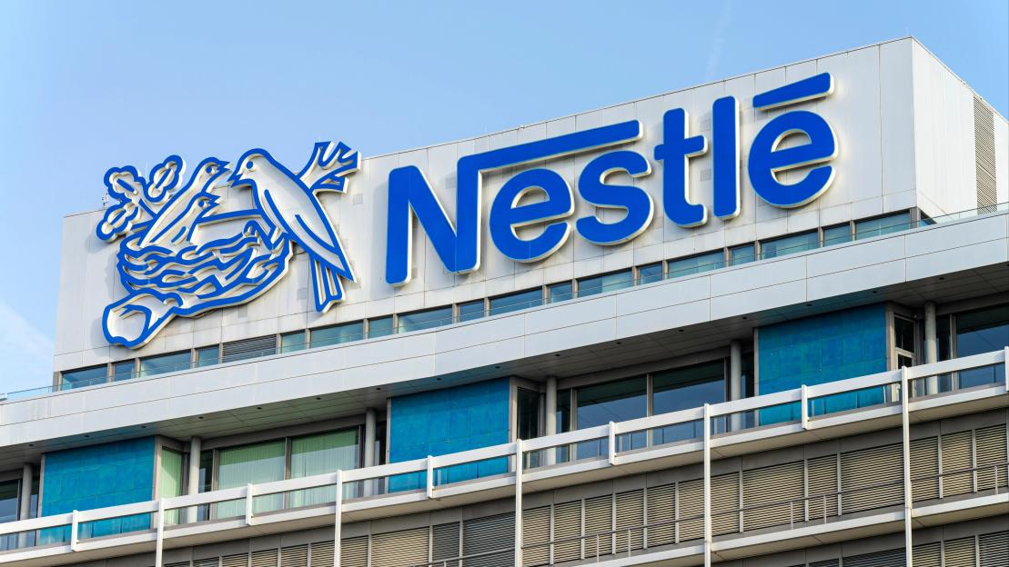 Nestlé logo on a building.