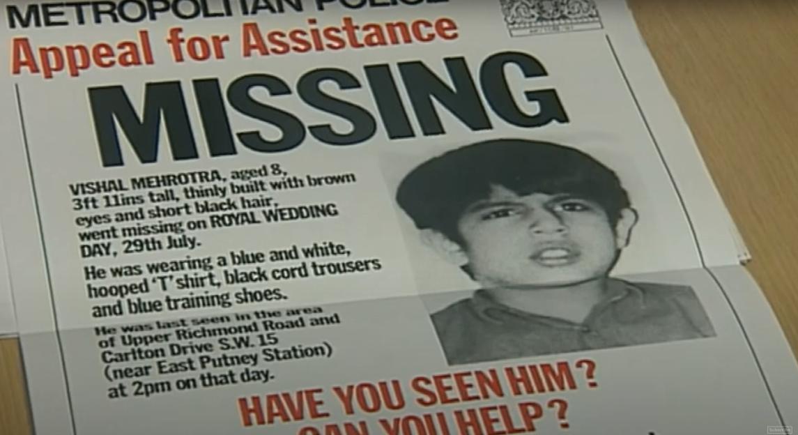 Missing poster for Vishal Mehrotra, an 8-year-old boy.