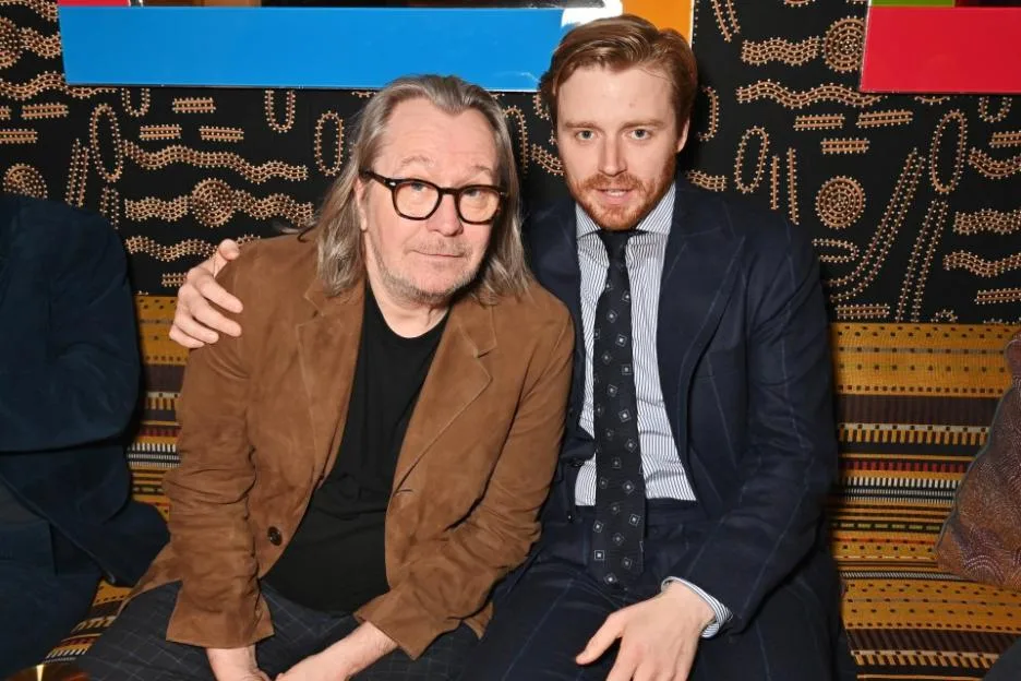 Gary Oldman and Jack Lowden pose together at the "Slow Horses" season 2 event.