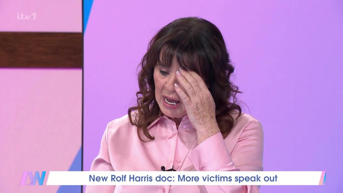 Coleen Nolan wipes her eye during an interview on Loose Women about Rolf Harris.