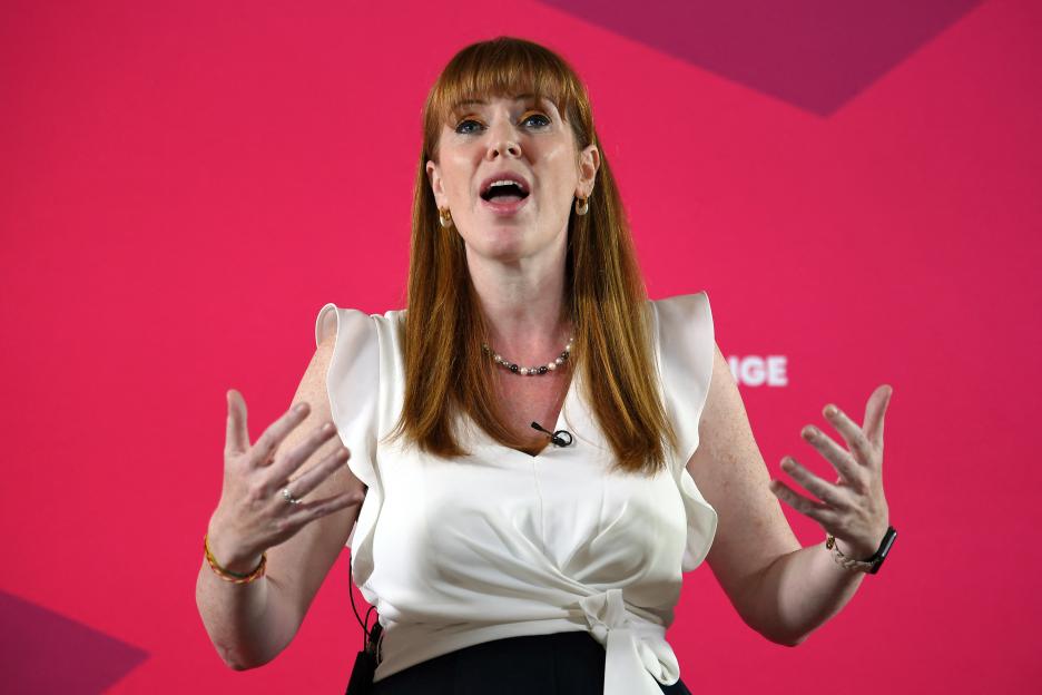 Angela Rayner speaking on stage at an event.
