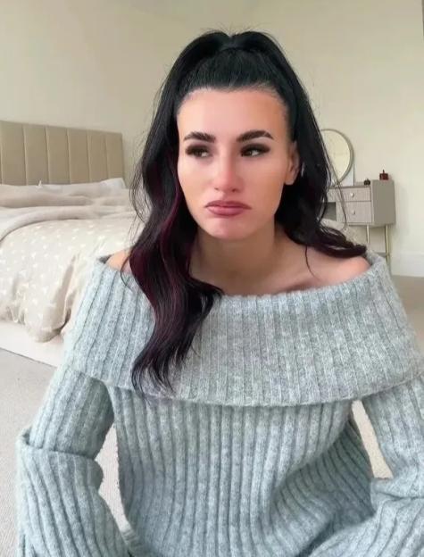Influencer Brittany Miller looking distraught while announcing her third pregnancy.