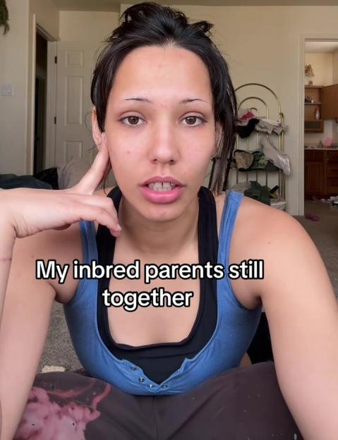 A young woman answering a comment about her parents still being together.